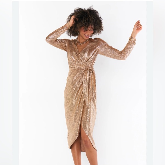 Show Me Your MUMU - Kimora Wrap Dress - Tan Confetti (Gold) - XS - Picture 1 of 10